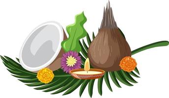 Cococnut and candle on big leaf vector