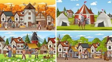 Set of different scene medieval vector