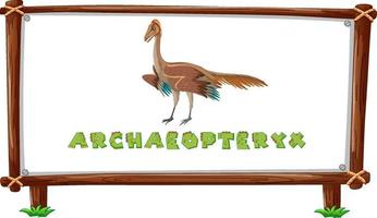 plantilla de marco con diseño de dinosaurios y archaeopteryx de texto dentro vector