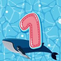 Number one with sea animals vector