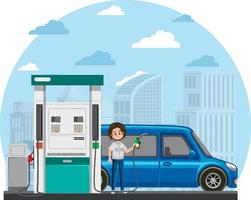 Gas station scene on white background vector