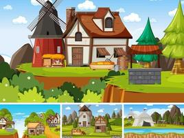 Set of different scene medieval vector