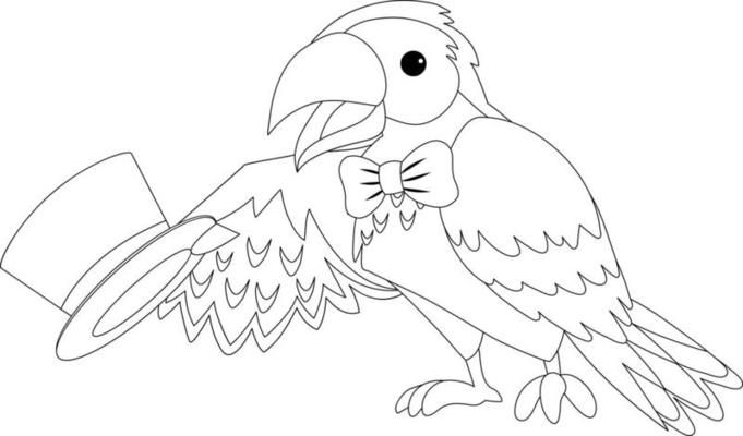 Circus parrot black and white doodle character