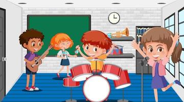 aula de música escolar con niños estudiantes vector