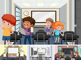 Set of student in the classroom scene vector