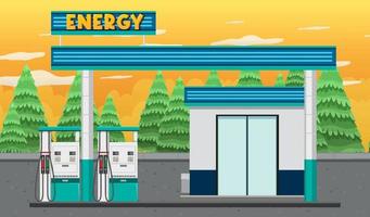 Gas station scene on white background vector