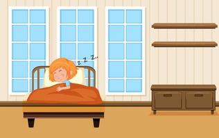 escena de dormitorio con personaje de dibujos animados de niños vector