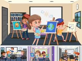 Set of student in the classroom scene vector