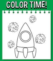 Worksheets template with color time text and rocket outline vector