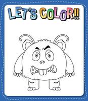 Worksheets template with lets color text and Monster outline vector