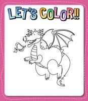 Worksheets template with lets color text and dragon outline vector