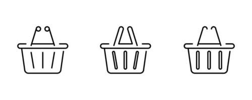 Set of shopping cart icons. Same thickness and different design for online store. Collection icons from various basket icons in various shapes. Online store symbols. Line style. vector