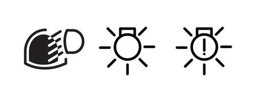 Vector icons of vehicle dashboard indicators. Such symbols include automatic rain and headlight, daytime running light and warning symbol. Editable line icon.
