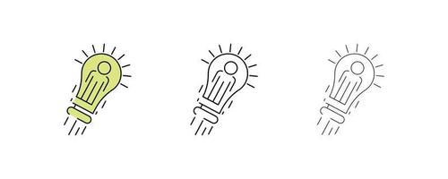 Human symbol inside light bulb of different thickness and color. Human rising with the new invention. Teamwork vector Icons. Editable Stroke. Modern line art icon set.