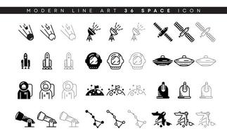 Various Space icon set. These icons are space related symbols. Silhouette, thin and thick line set. Isolated on white. Editable line. Space Icon, Space sign, symbol line vector. vector