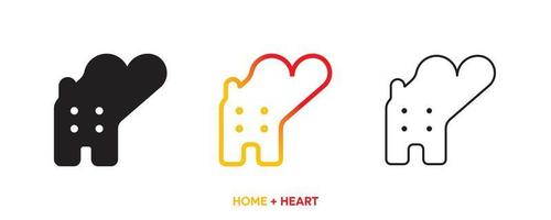 Heart icon line with house. Color, silhouette and line set. Creative home icon for your web mobile app logo design. Line vector illustration. Editable vector stroke.