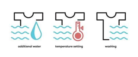 Set of washing and laundry icons. Such Symbols include topics such as extra water wash, hot temperature and intensive wash. Colorful wash icon set. Editable Stroke. Logo, web and app and similar icon. vector