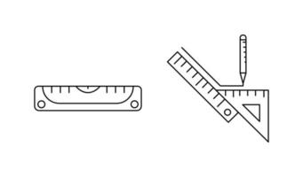 Various ruler and water scales icon set. Civil engineering icons. Ruler pencil icons on white background. Technical line art vector illustration. Editable line set