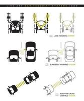 diseño de iconos de sistemas de seguridad de automóviles. el símbolo del control de crucero adaptativo seguirá al vehículo que circula delante. manteniendo la distancia de seguimiento. icono de línea editable. vector