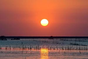 puesta de sol en el horizonte junto al mar foto