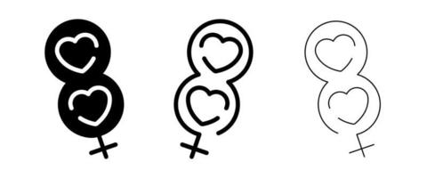 8 March International Women's Day icon set. Heart sign and female symbol inside the figure 8. 8 March day logo-web icon. vector