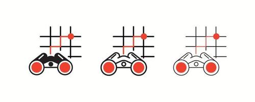 conjunto de binoculares e iconos de línea de ubicación. estos tipos de íconos incluyen cosas como la visualización binocular y la determinación de la rotación. coloridos binoculares y conjunto de iconos de ubicación. trazo editable. logotipo, red. vector