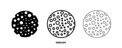 Mercury planet icon vector. Simple planet Mercury sign in modern design style and logo art for website and mobile app. Editable drawing and silhouette in one. vector