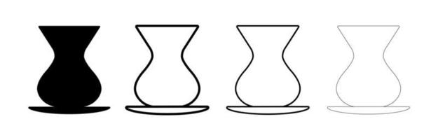 Turkish tea glass. Silhouette tea cup. Slim glass style. Cups of different thicknesses. Moden line art design. vector