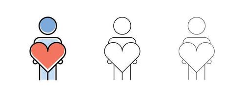 A person is holding a gift heart in his hands. Love line icons. Couple, Romance and Heart reviews. Valentine's day poems. Quality design elements. Editable contour. Modern line art icon. vector