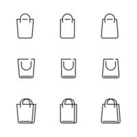 9-pack icon in the form of thin line. Shopping bag icons. Collection of Black Line Icons Isolated on White Background. Modern Vector Illustration