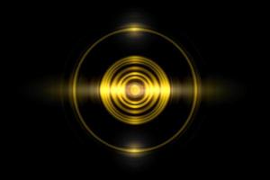 Abstract gold circle ring light effect with sound waves oscillating on black background photo