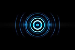 efecto de círculo azul claro de neón abstracto con ondas sonoras que oscilan sobre fondo negro foto