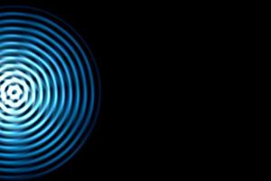 Light blue sound waves oscillating with circle ring, abstract background photo
