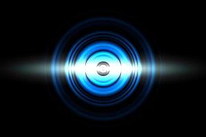 Sound waves oscillating blue light with circle spin abstract background photo