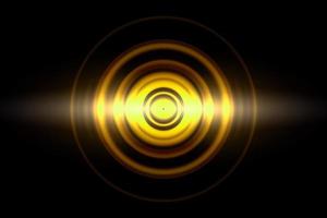 Sound waves oscillating yellow light with circle spin, abstract background photo