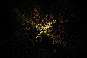 ondas de sonido naranjas abstractas que oscilan con un anillo circular sobre fondo negro foto