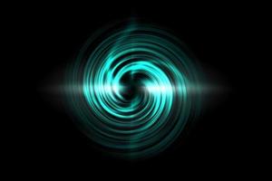 Glowing spiral tunnel with light green fog on black background photo