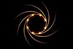 Orange fire comet light flying in circle. Shining lights in motion with particles on black sky. Ring of fire, abstract background photo