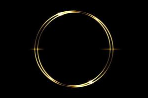 Glowing gold circle ring with light effect on black backdrop, abstract background photo