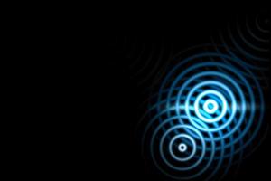 fondo claro abstracto, ondas sonoras azules que oscilan con un anillo circular foto