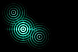 Abstract light background, green sound waves oscillating with circle ring