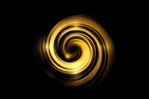 Glowing gold cloud spiral with light effect on black sky background photo