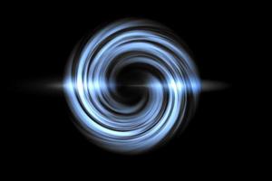 túnel espiral brillante con círculo de luz azul sobre fondo negro, fondo abstracto foto
