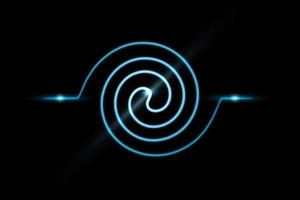 línea espiral azul abstracta y círculos giratorios de movimiento giratorio con efecto de luz sobre fondo negro foto