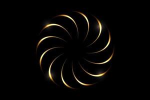 fuegos artificiales dorados con efecto de luz sobre fondo negro. línea espiral brillante con efecto de luz, fondo abstracto foto