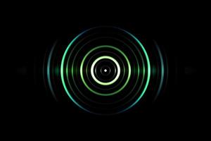 Abstract green circle effect with light blue rings sound waves oscillating on black background photo