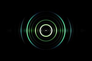 Abstract green circle effect with light blue rings sound waves oscillating on black background photo