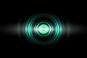 Sound waves oscillating green light with circle spin, abstract background photo