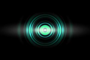 Sound waves oscillating green light with circle spin, abstract background photo