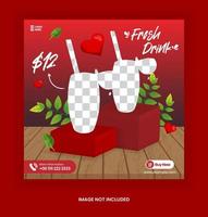 Social Media post fresh drink template for  social media advertising banner with 3d podium template vector